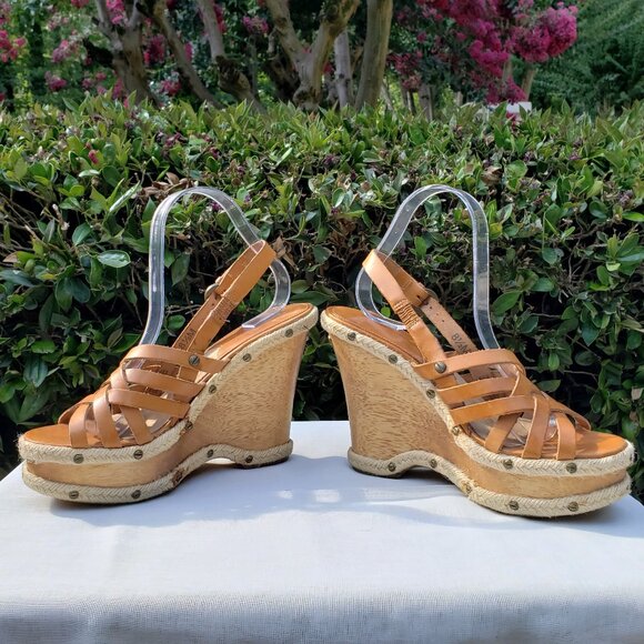 MICHAEL KORS | Tan Leather Slingback Wedge Heels - Picture 1 of 13